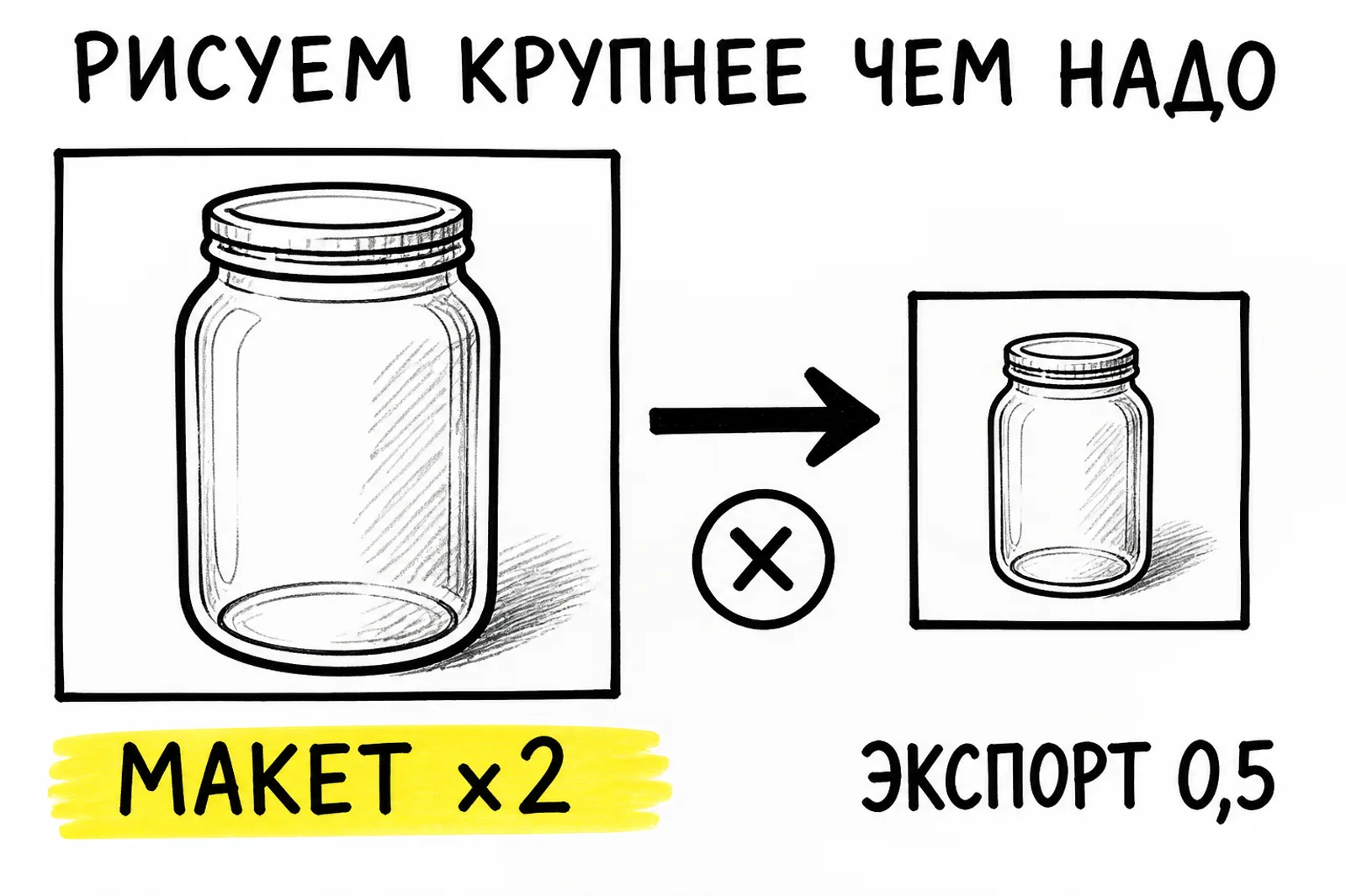 Схема: макет рисуется вдвое крупнее и экспортируется с масштабом 0,5