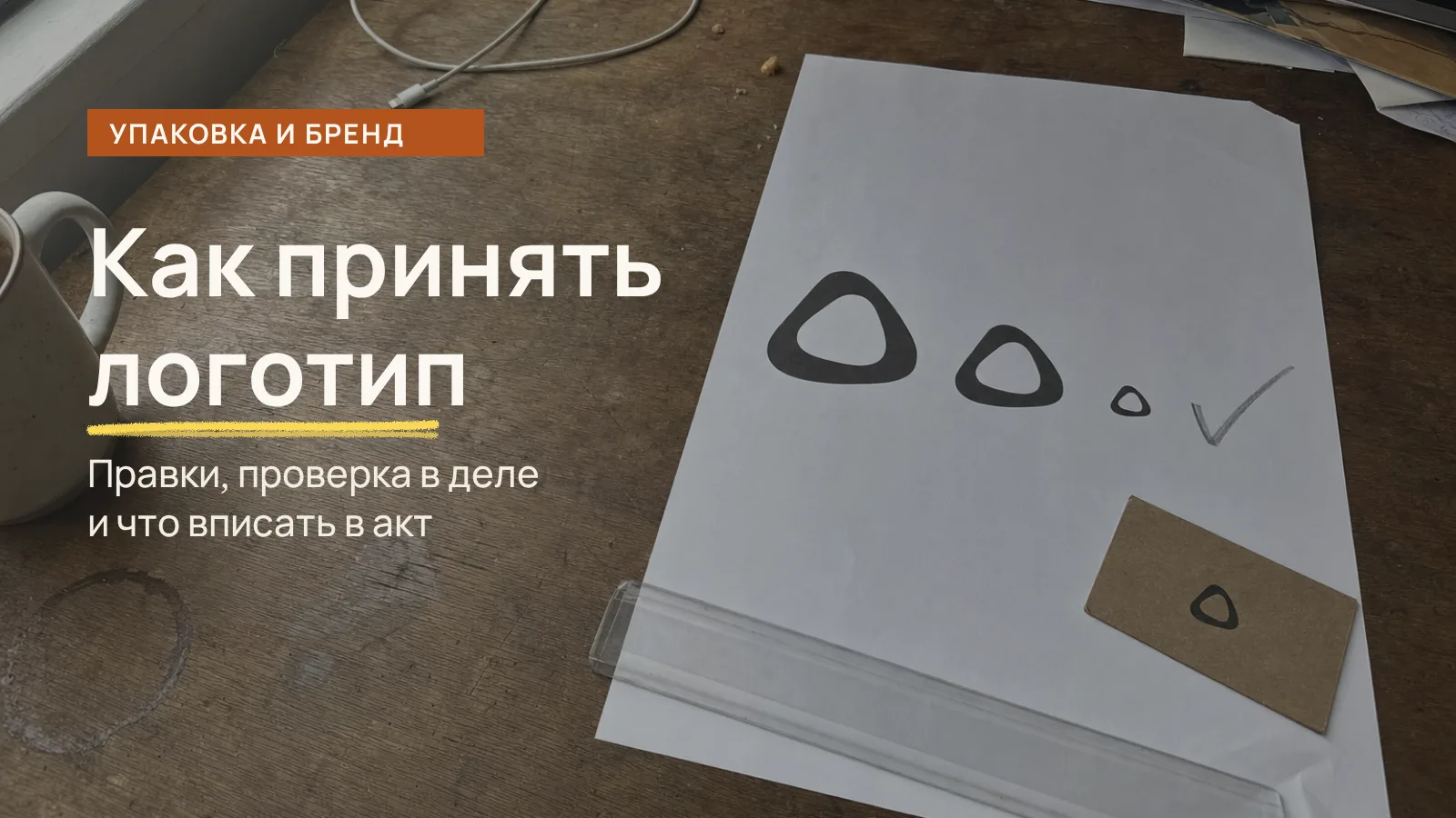 Как принять логотип у дизайнера: один знак распечатан в трёх размерах, рядом с самым мелким карандашная галочка