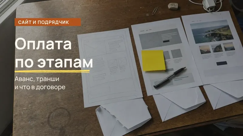 Обложка статьи: Оплата сайта по этапам: аванс, транши и что фиксировать (2026)