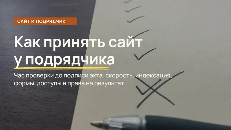 Обложка статьи: Приёмка сайта у подрядчика: чек-лист перед оплатой (2026)