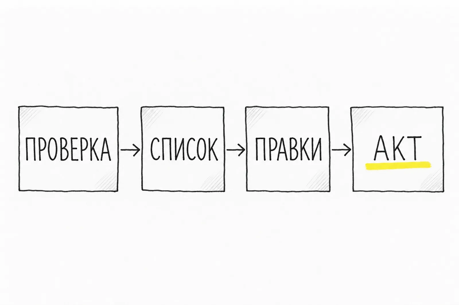 Скетч: порядок приёмки сайта — проверка, один список замечаний, правки, акт